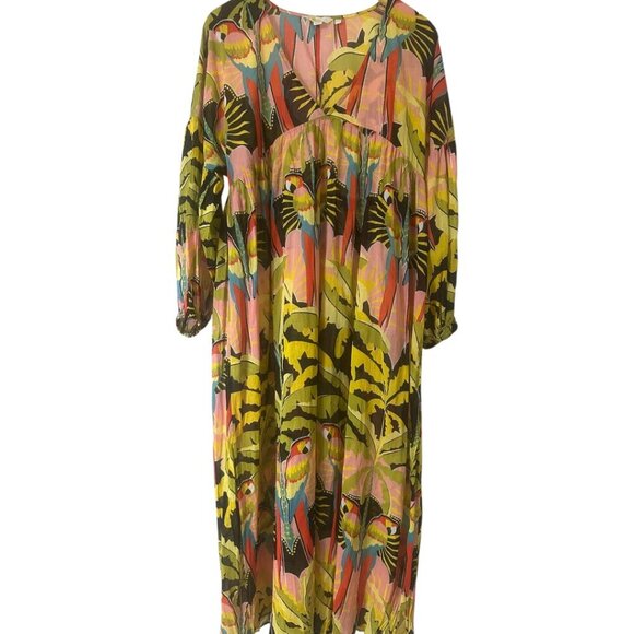 Rare Boden Empire Maxi Kaftan Layering Dress 8P Paradise Parrot Semi-Sheer Boho - Picture 7 of 16